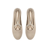Rhinestone Cross Strap Knit Ballet Flats - Sand