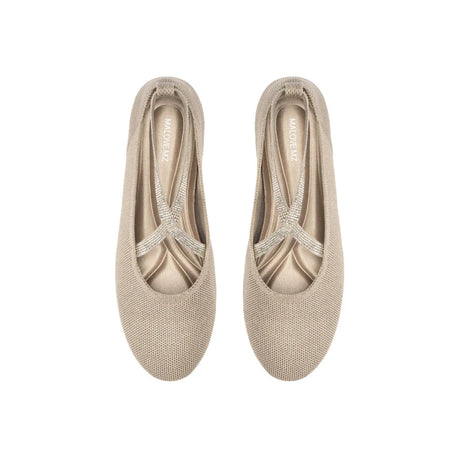 Rhinestone Cross Strap Knit Ballet Flats - Sand