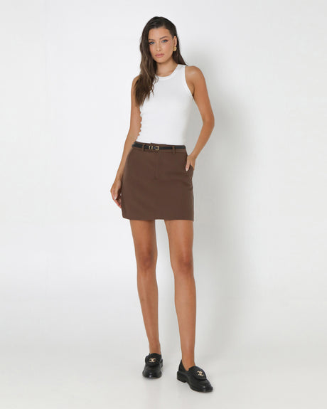 Madison The Label Collins Mini Skirt - Choc