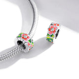 Solid 925 Sterling Silver Red Floral Pandora Inspired Charm