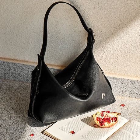 Nalandu Vintage Slouchy Leather Shoulder Bag - Black