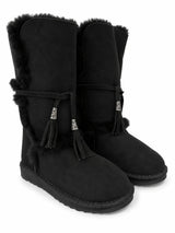Australian Leather Ugg Long Boho Tassel Tie Sheep Skin - Black - AU5