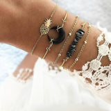 Boxed Bohemian Multi Layered Charm Bead Bracelet and Drop Earrings Set - Black