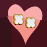 Bullion Gold White Clover Stud Earrings