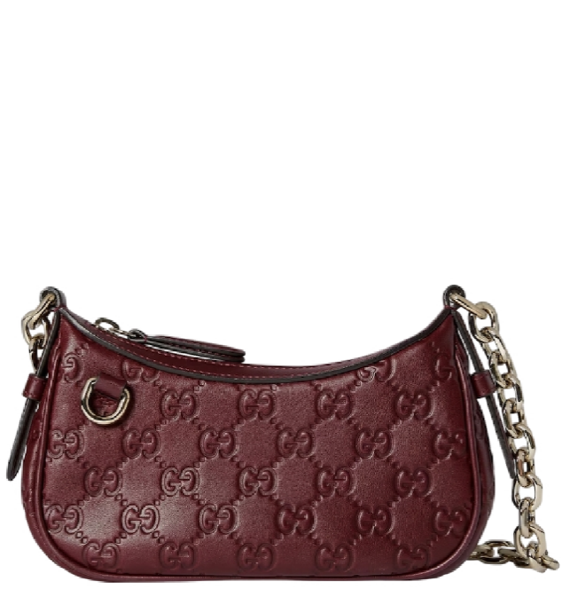 Gucci GG Embossed Leather Mini Shoulder Bag - Red
