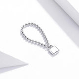 Solid 925 Sterling Silver Padlock Ball Chain Ring