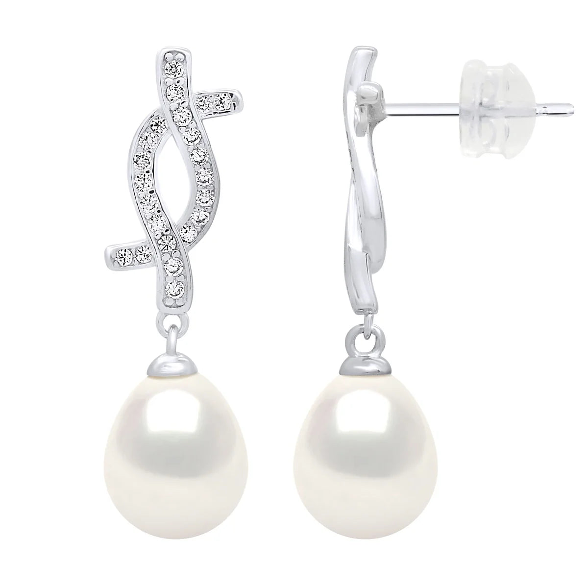 Drop Drop Earrings Freshwater Pearl & Cubic Zirconia White 8-9mm Stud