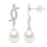 Drop Drop Earrings Freshwater Pearl & Cubic Zirconia White 8-9mm Stud