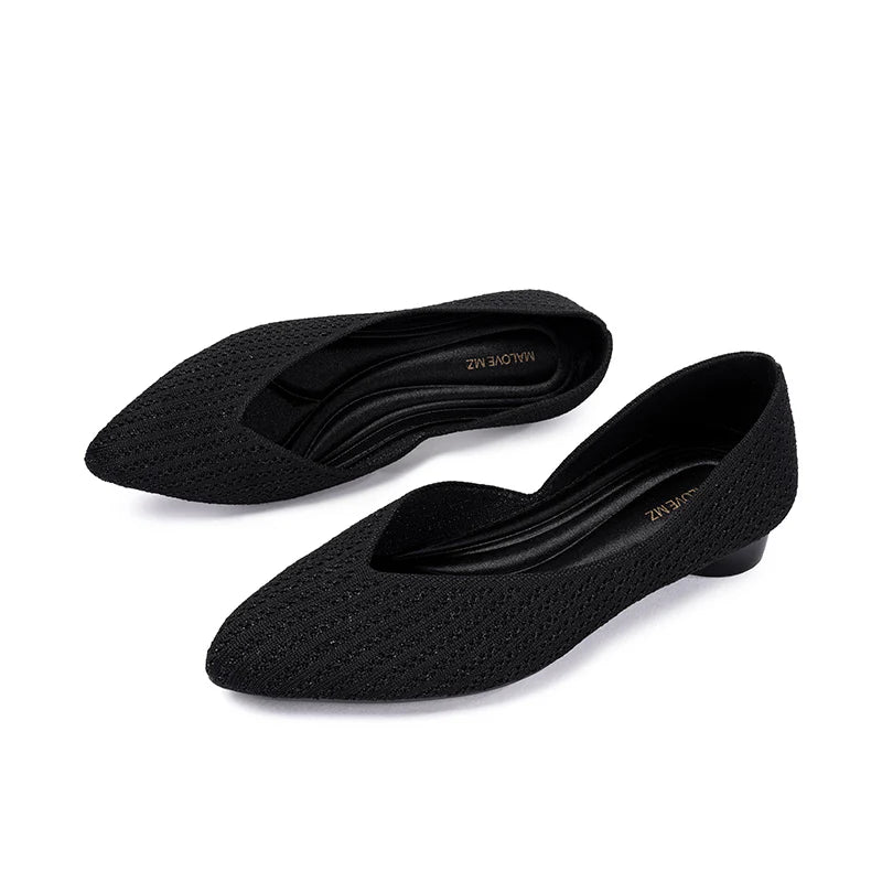 Pointed Toe Knit Ballet Flats - Black