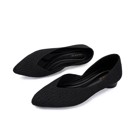 Pointed Toe Knit Ballet Flats - Black