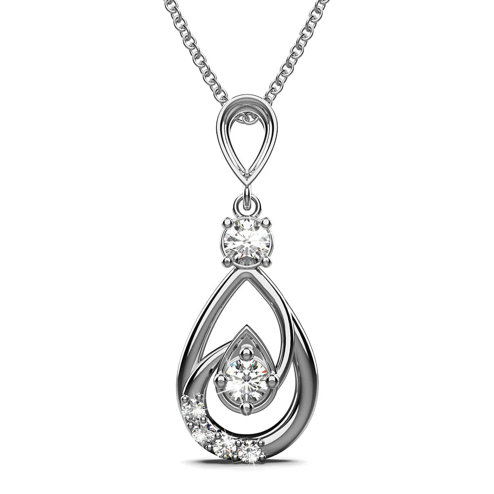 Krystal Couture Periwinkle Teardrop Necklace Embellished with Crystals from Swarovski in White Gold