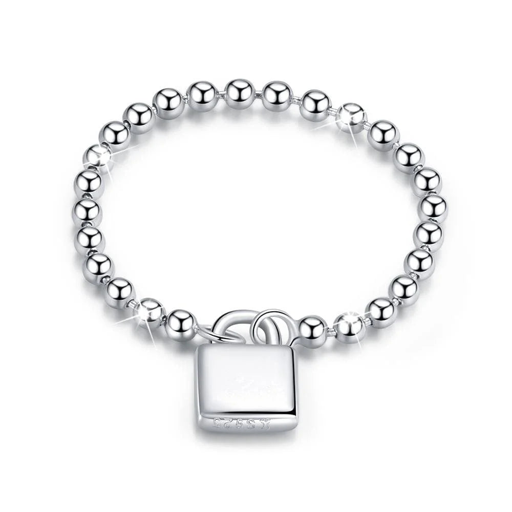 Solid 925 Sterling Silver Padlock Ball Chain Ring