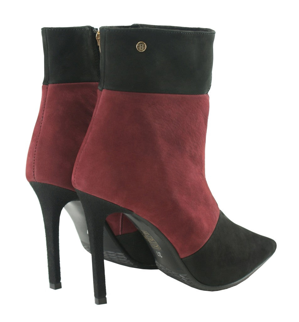 Bosccolo Womens Spike Heel Boots - Maroon/Black Nubuk