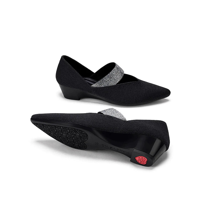 Princess Crystal Strap Mary Jane Wedges - Black