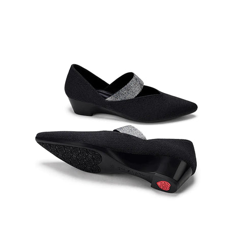 Princess Crystal Strap Mary Jane Wedges - Black