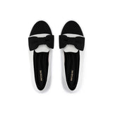 Bow Detail Round Toe Knit Flat Loafers - White