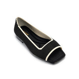 Colorblock Peep Toe Knit Flats - Black
