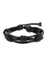 Stephen Oliver Black Leather Multi Layer Adjustable Bracelet