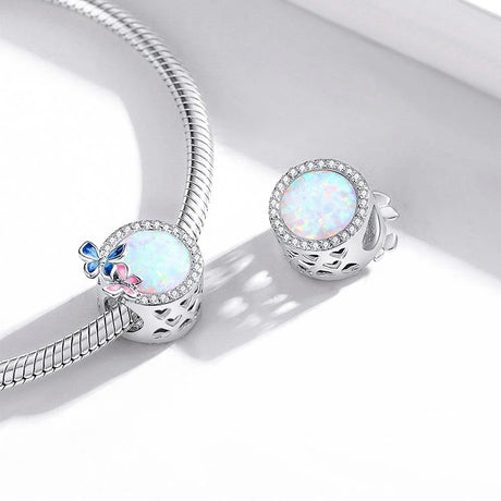Solid 925 Sterling Silver Pink and Blue Inlay Couple Butterfly Pandora Inspired Charm