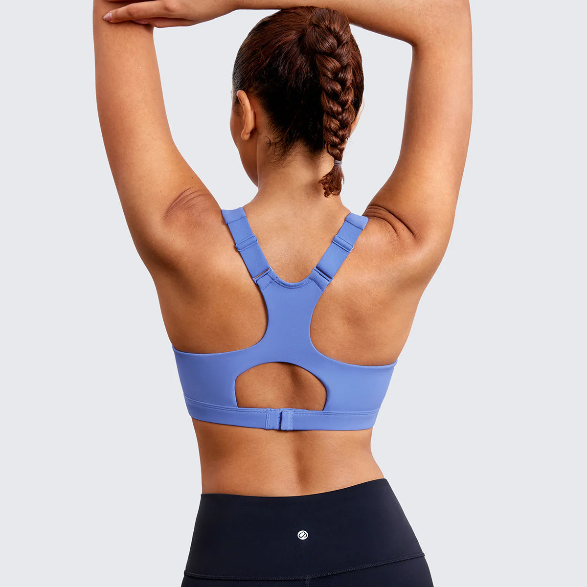 Power On Soft Padded High Impact Zip Front Sports Bra - Blue