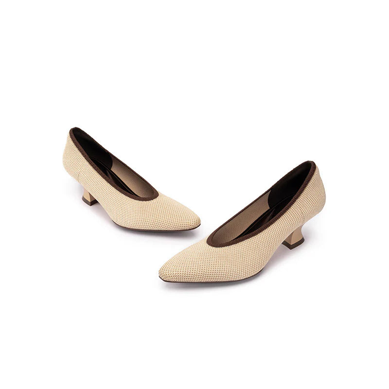 Modish Slip-On Block Heel Pumps - Beige
