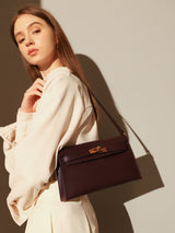 Camille Palm-Grain Calfskin Shoulder Bag - Maroon