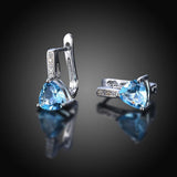 Bullion Gold Stunning Blue Zirconia Triangular Latchback White Gold Plated Earrings