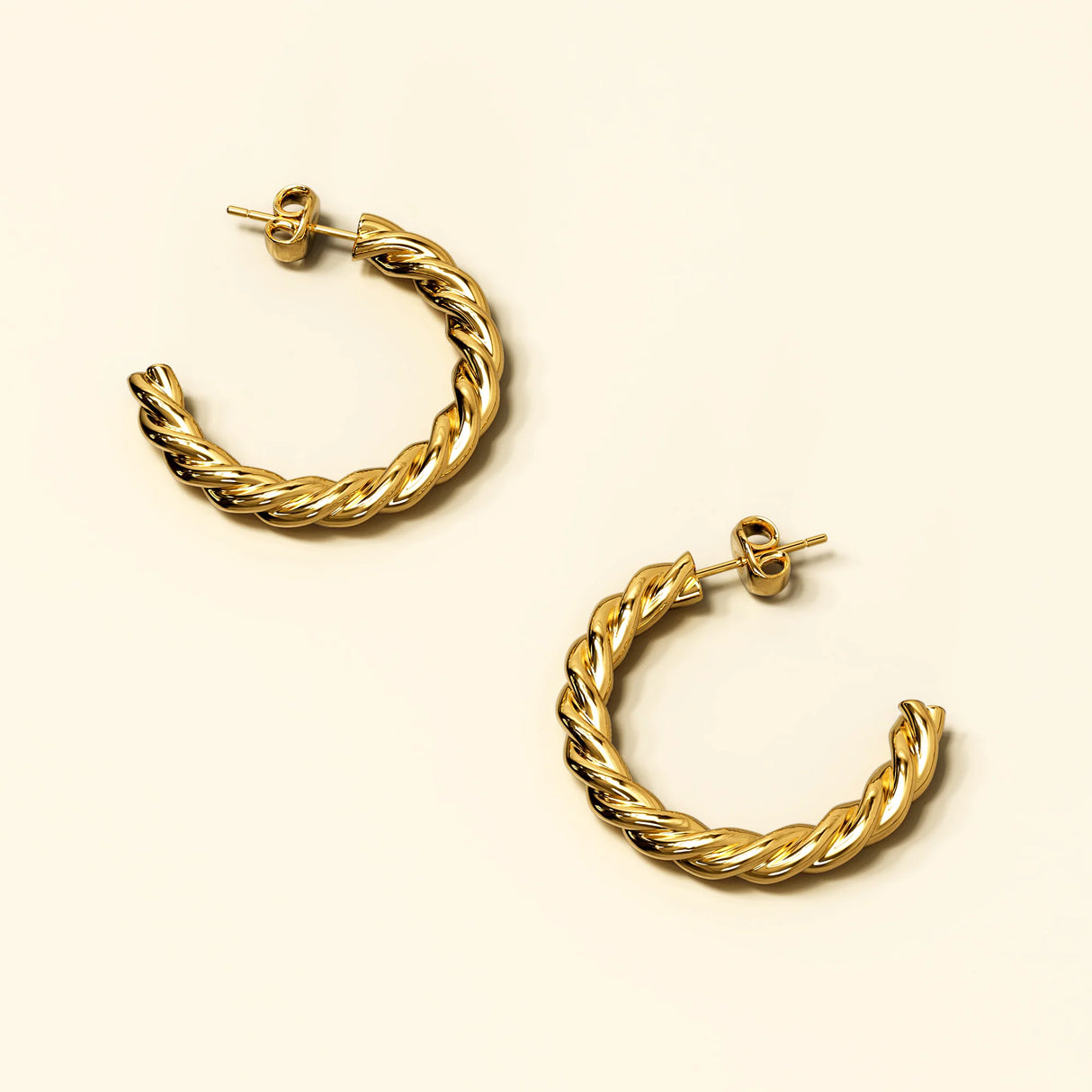 Bullion Gold Twisted Braid C-Hoop Gold Layered Earrings 30mm