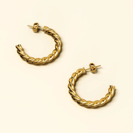 Bullion Gold Twisted Braid C-Hoop Gold Layered Earrings 30mm