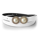 White Leather Belt With Pearls & Crystals