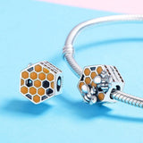 Solid 925 Sterling Silver HoneyComb Duo Bees Charm