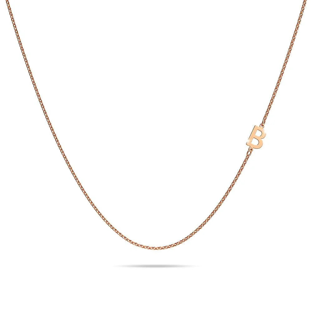 Bullion Gold Bold Alphabet Letter Initial Charm Necklace in Rose Gold Tone
