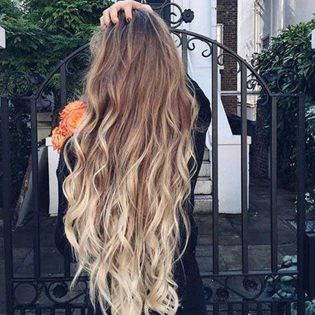 Two Tone Ombre High Grade Brown Curly Hair 7Piece 16Clips 24" Hair Extension 01