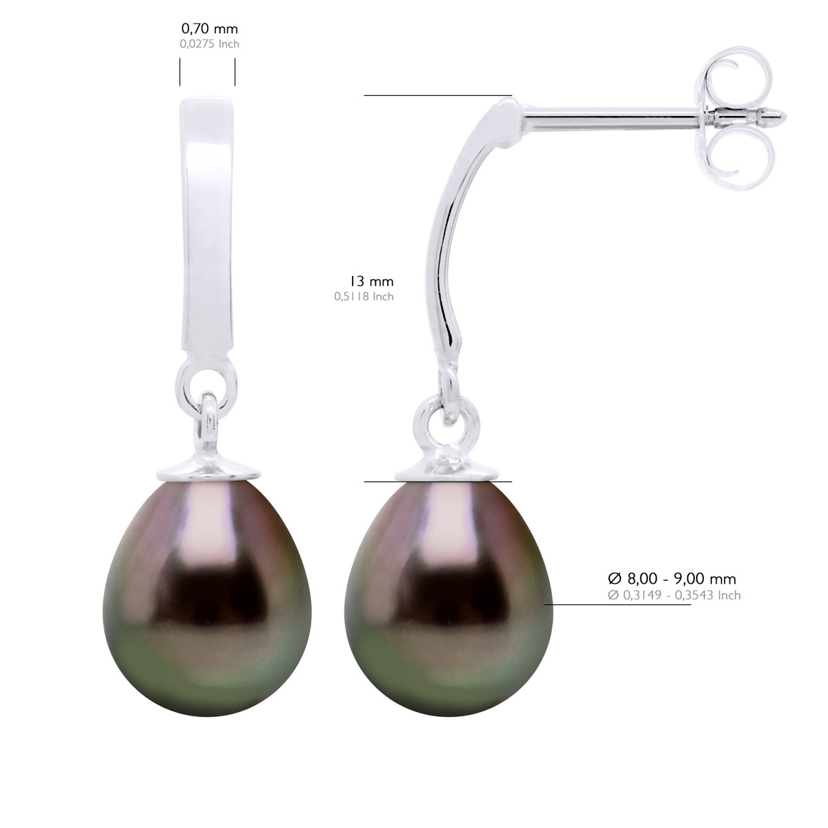 Earrings Prestige Articulated In White Gold 375 and Real Cultured Tahiti Pearls Pear 8-9 mm - Height Earrings 2,7 cm