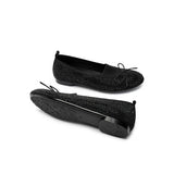 Rhinestone Bow Knit Round Toe Ballet Flats - Black
