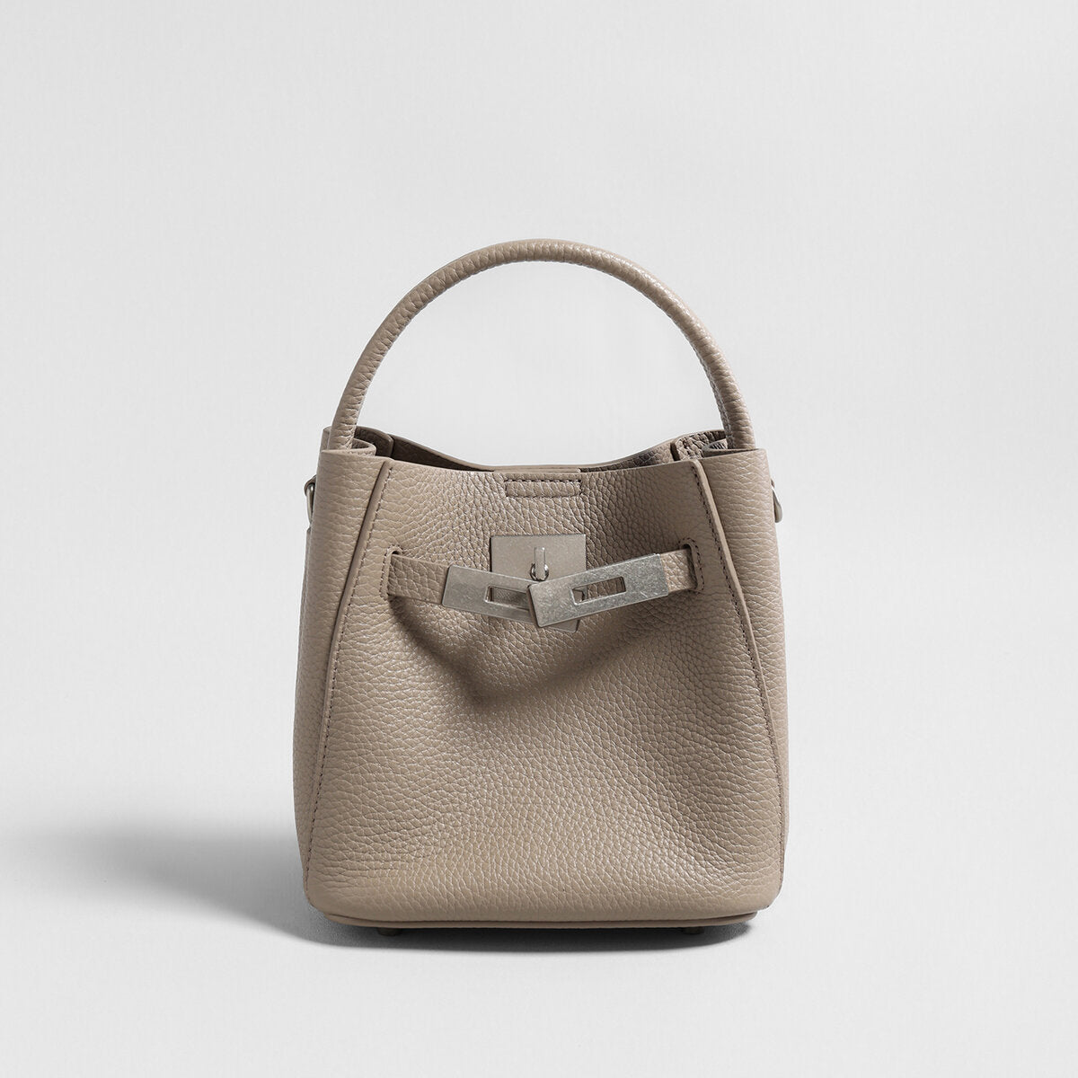 Pebbled Leather Mini Bucket Tote - Taupe