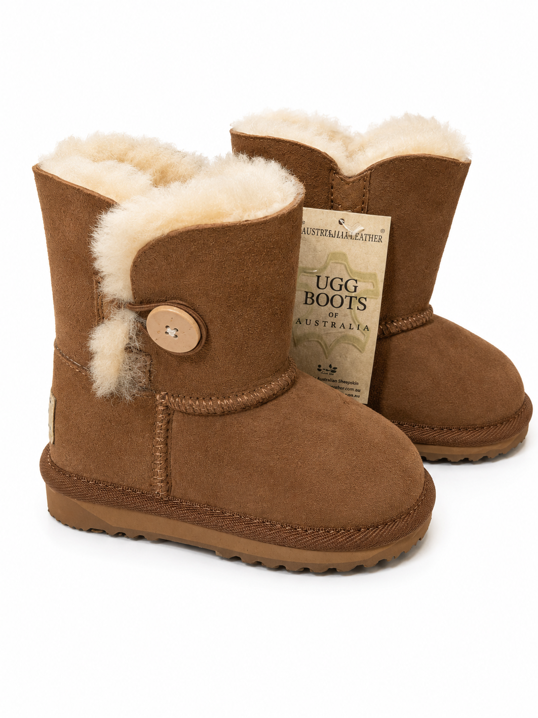 Australian Leather Ugg Kids 1Button Classic Short - Chestnut - AU9-10