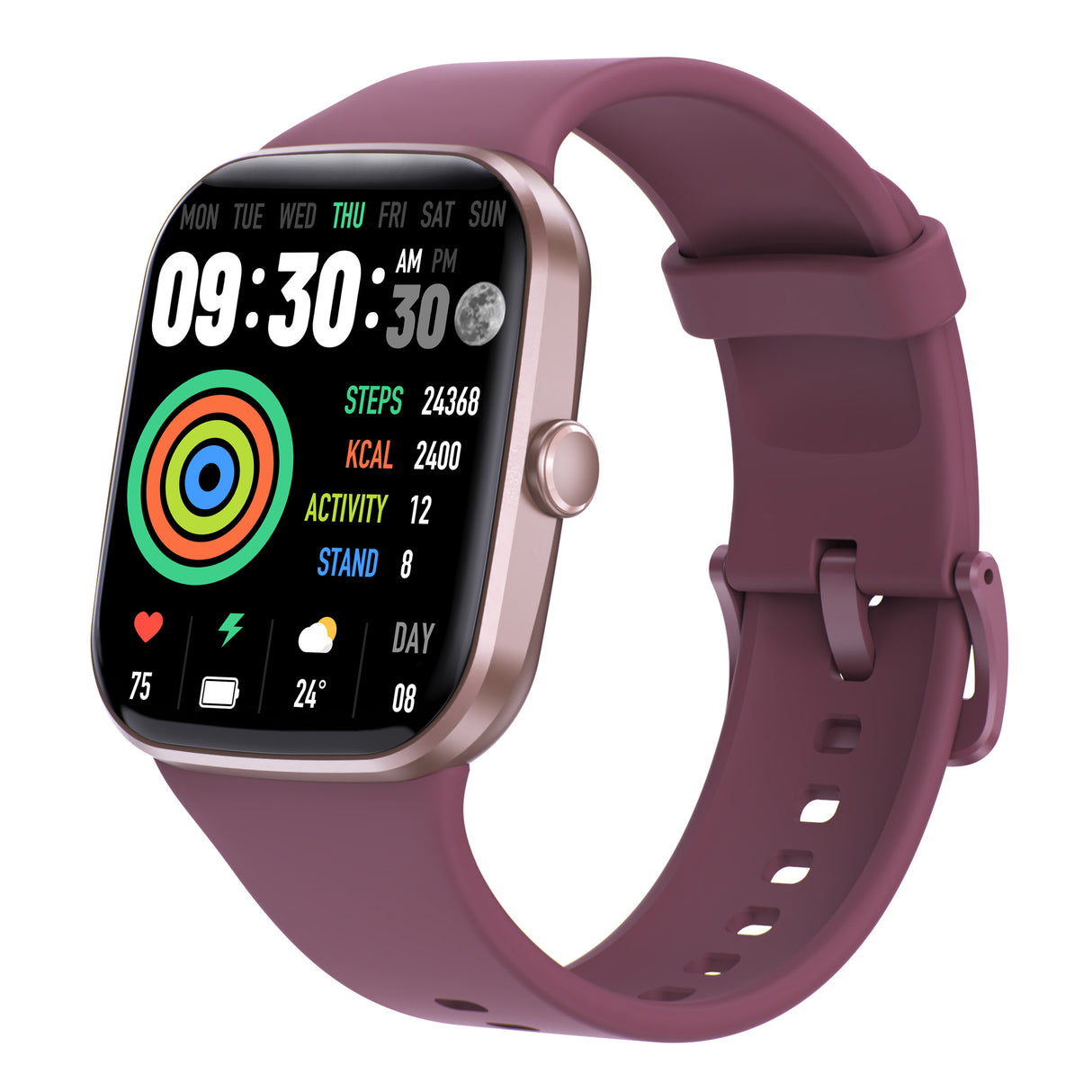 Bluetooth Smart Watch 1.96" TFT Touch Screen Temperature Heart Rate Blood Pressure BT 5.0 - Purple