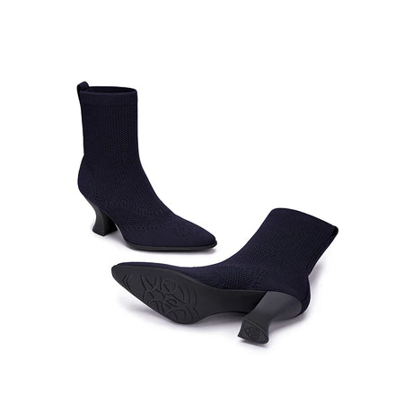 Pointed Toe Knit Sock Boots - Navy