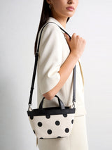 Polka Dot Cotton-Linen Canvas Mini Tote Bag - Ivory