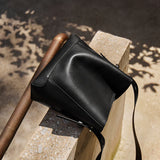 Nalandu Luxe Genuine Leather Bucket Tote Shoulder Bag - Black