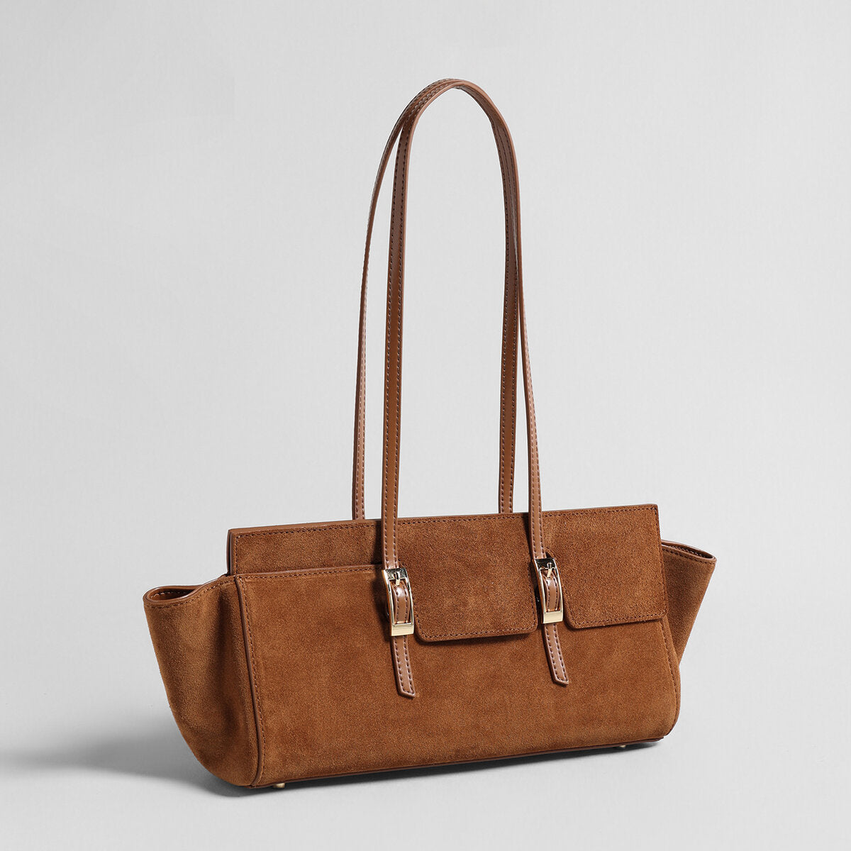 Suede Leather Winged Shoulder Bag - Brown