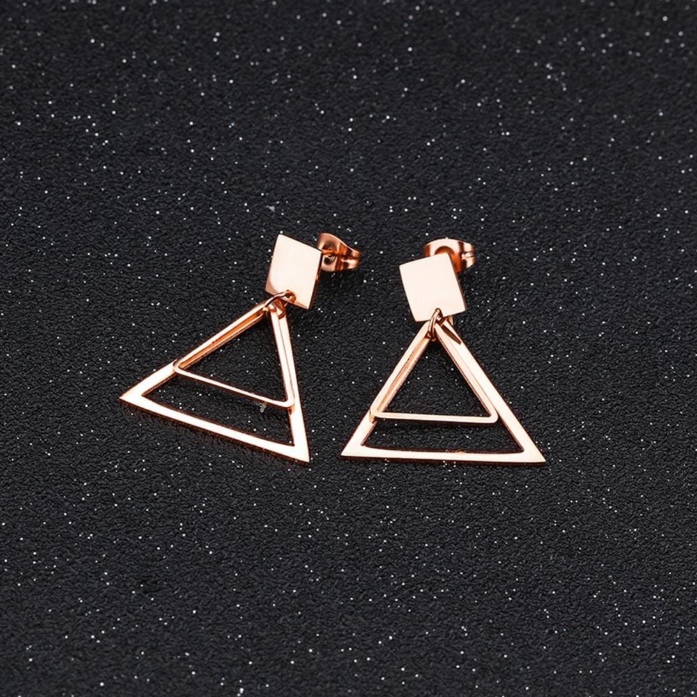 Bullion Gold Double Triangle Earrings