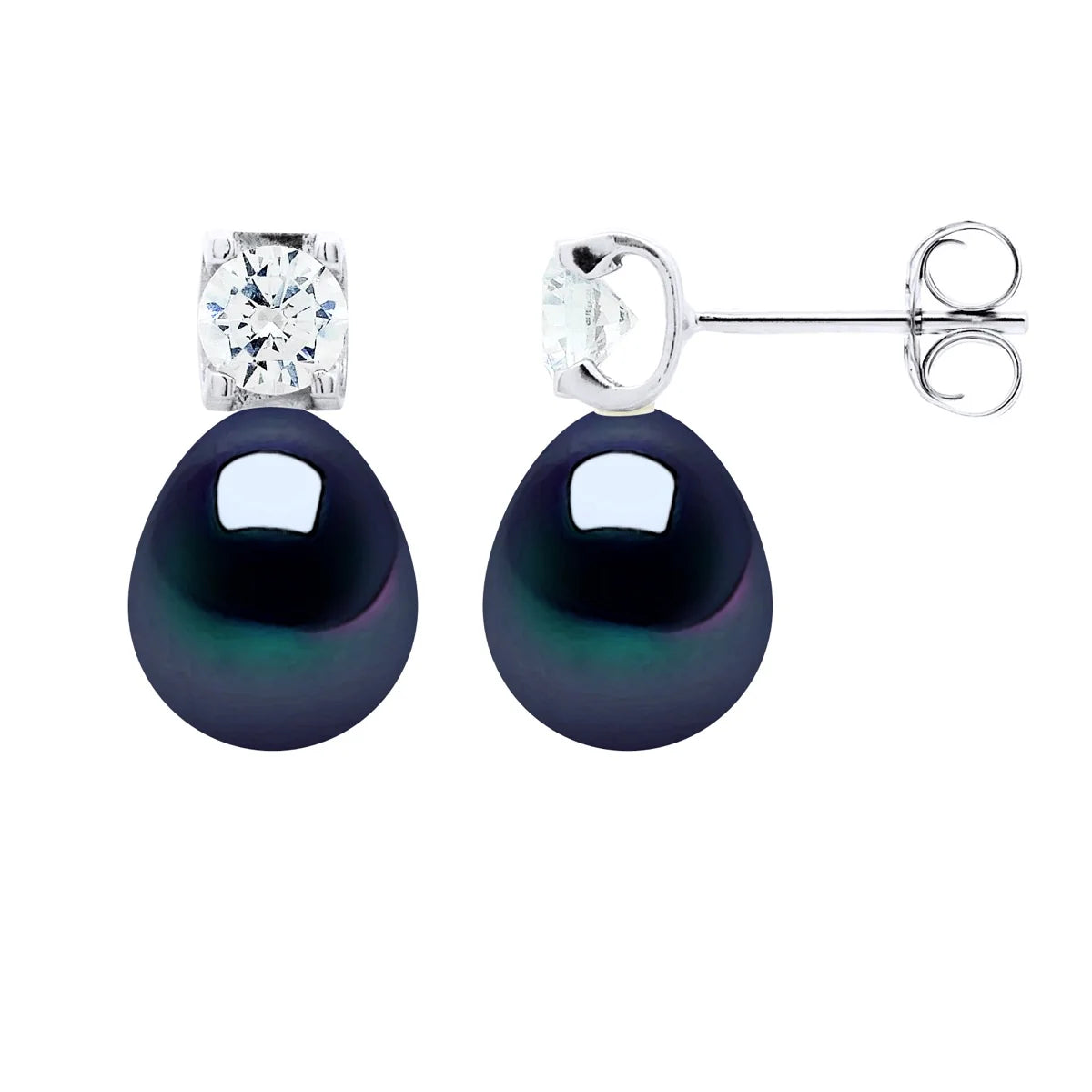 Earrings Solitaire Drop Freshwater Pearl & Cubic Zirconia Black
