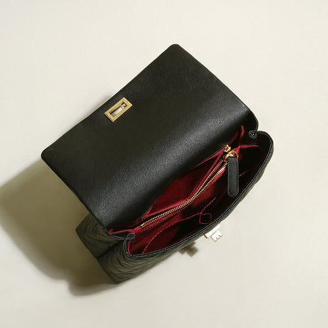 Black Quilted Caviar Leather Top Handle Bag - Black