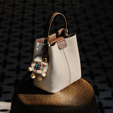 Nalandu Colorblock Leather Bucket Shoulder Bag - Ivory