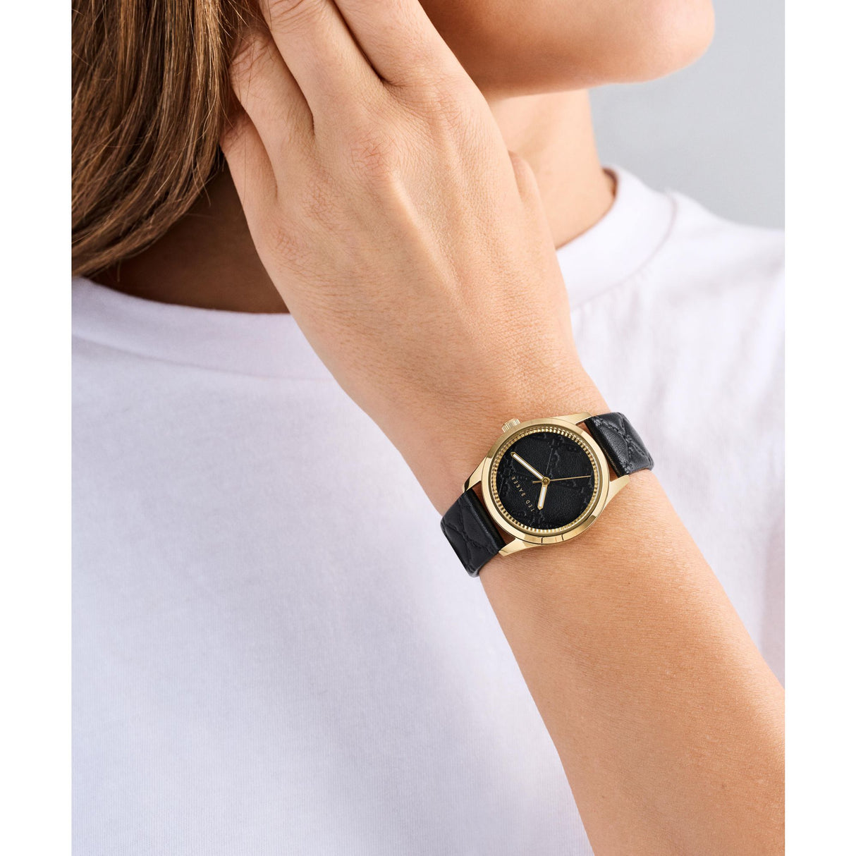 Ted Baker Womens Coolly Gold-Tone 34mm Black Embossed Leather Watch