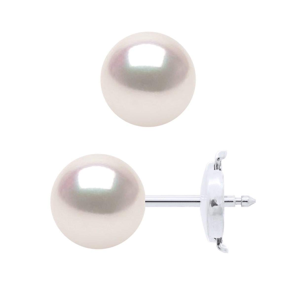 Earrings In White Gold 750 and Real Cultured Pearls AKOYA Japanese Certified Round 7-8 mm - Longueur 42 cm