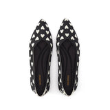 Heart Print Pointed Toe Comfortable Flats - Black