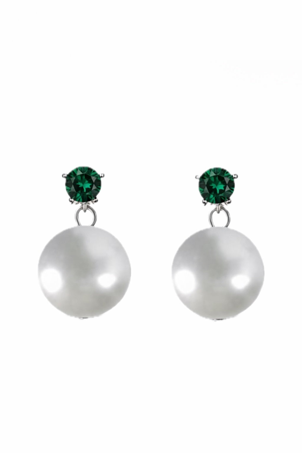 Liv Oliver 18K White Gold Green & Pearl Drop Earrings